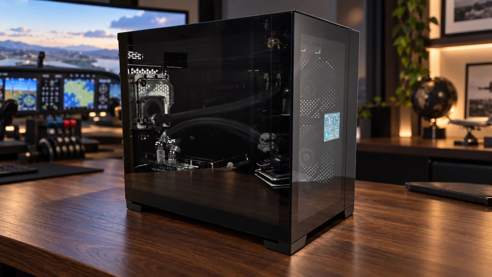 David's flight-sim PC with an AI-edited background