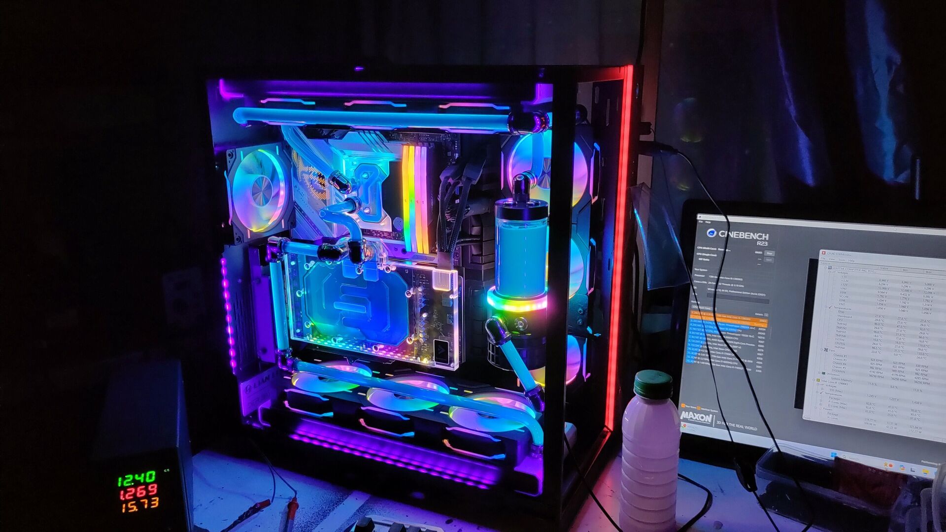 Edmond's finished black custom water-cooled PC