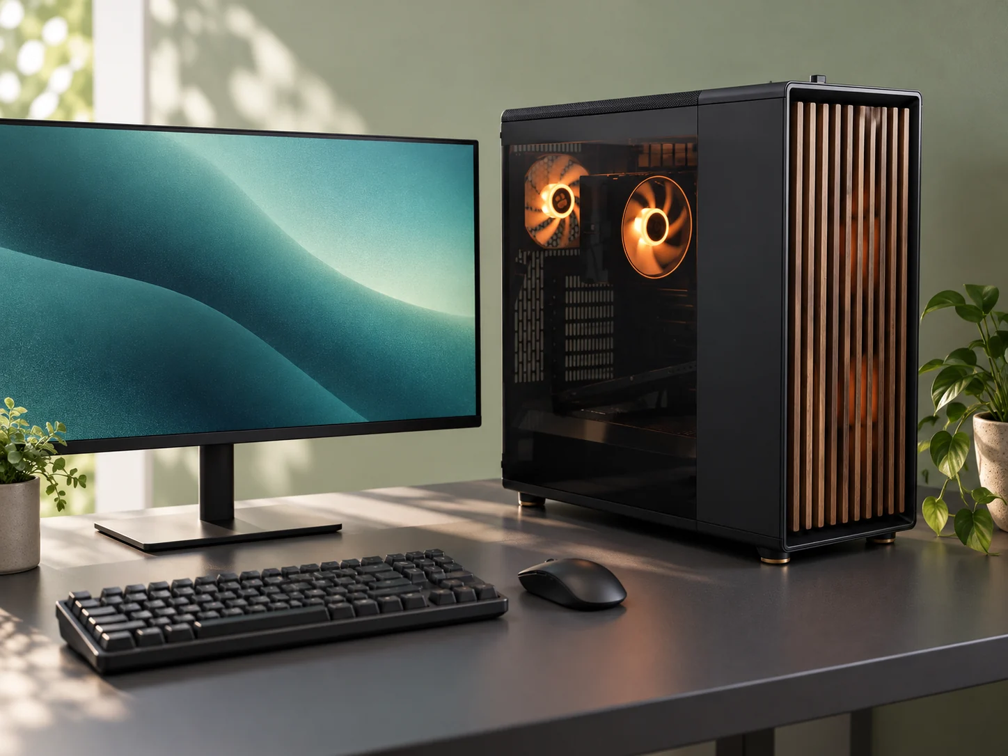 AI illustration of a Fractal North PC on an office desk