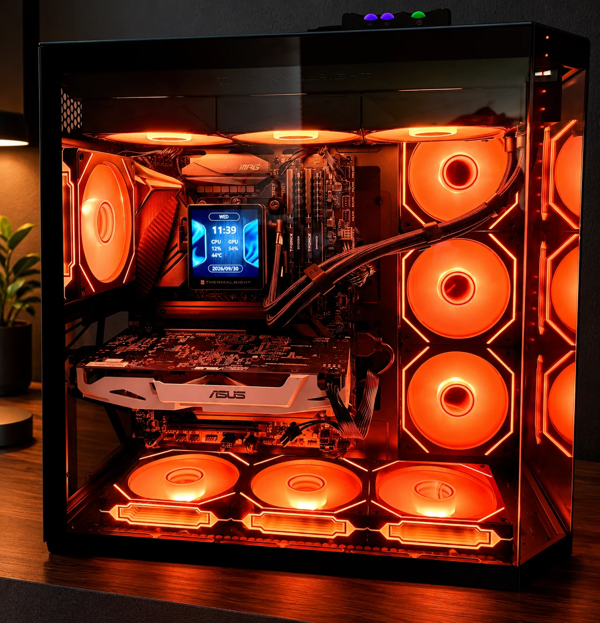 Theo's panoramic gaming PC in an AI-edited desk scene